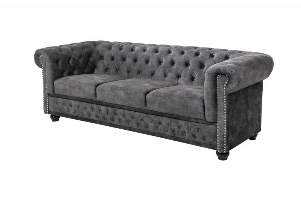 Chesterfield 3er Sofa in Grau / Braun 205 x 73 x H. 85 cm - Designer Chesterfield Sofa