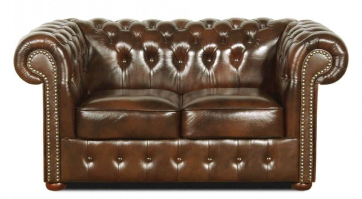 Chesterfield Wohnzimmer 3er Set Dunkelbraun - Luxus Echtleder Möbel