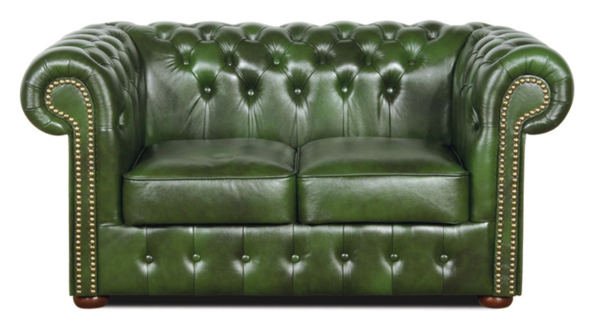 Chesterfield Wohnzimmer 3er Set Grün - Luxus Echtleder Möbel