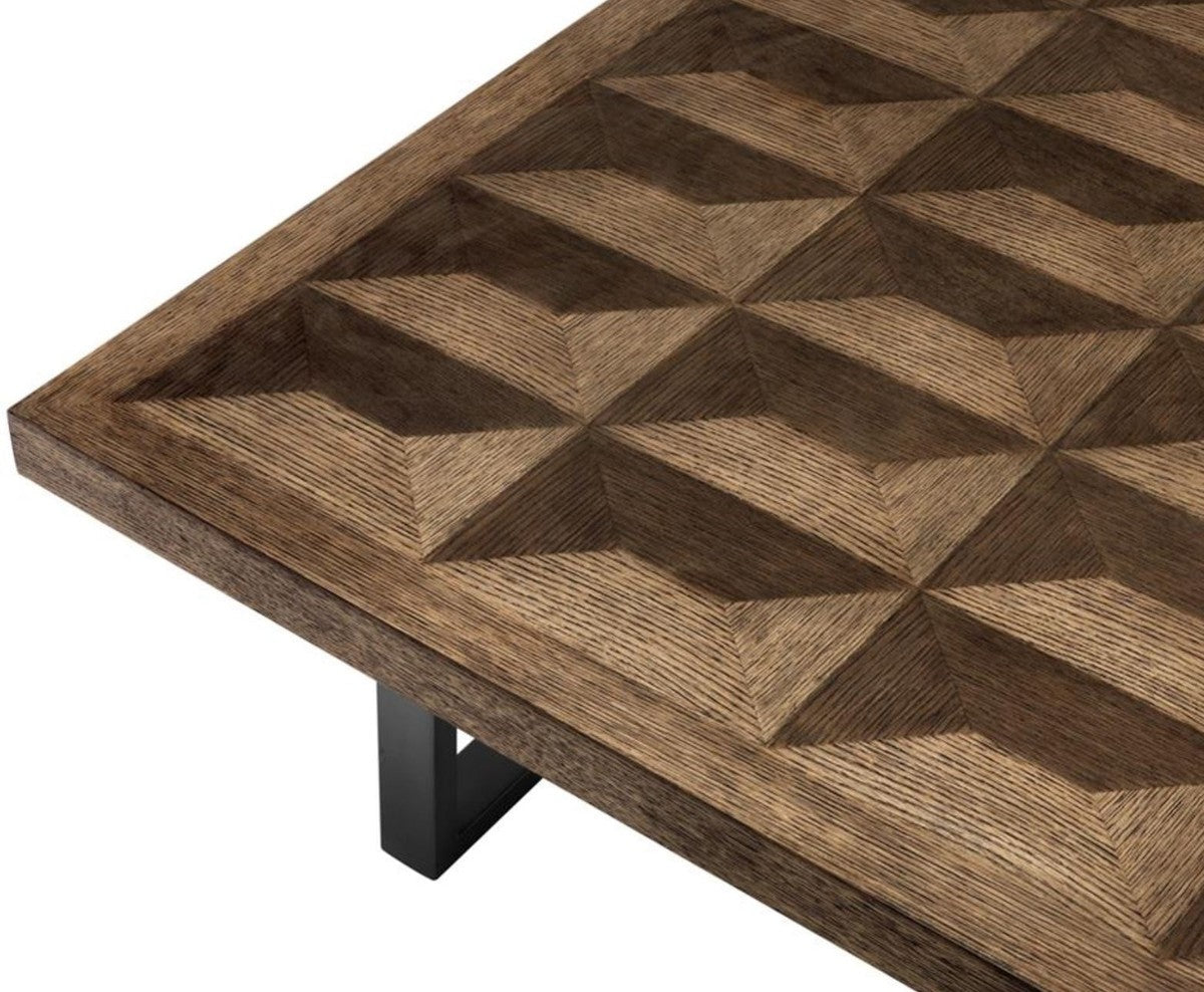 Couchtisch Braun / Bronze 100 x 100 x H. 43 cm - Luxus Wohnzimmertisch mit Eichenfurnier Tischplatte