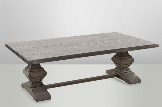 Landhaus Couchtisch Eiche Rustic Grey 140 x 80 cm- Barock Stil Salon Wohnzimmer Tisch Eiche Massiv