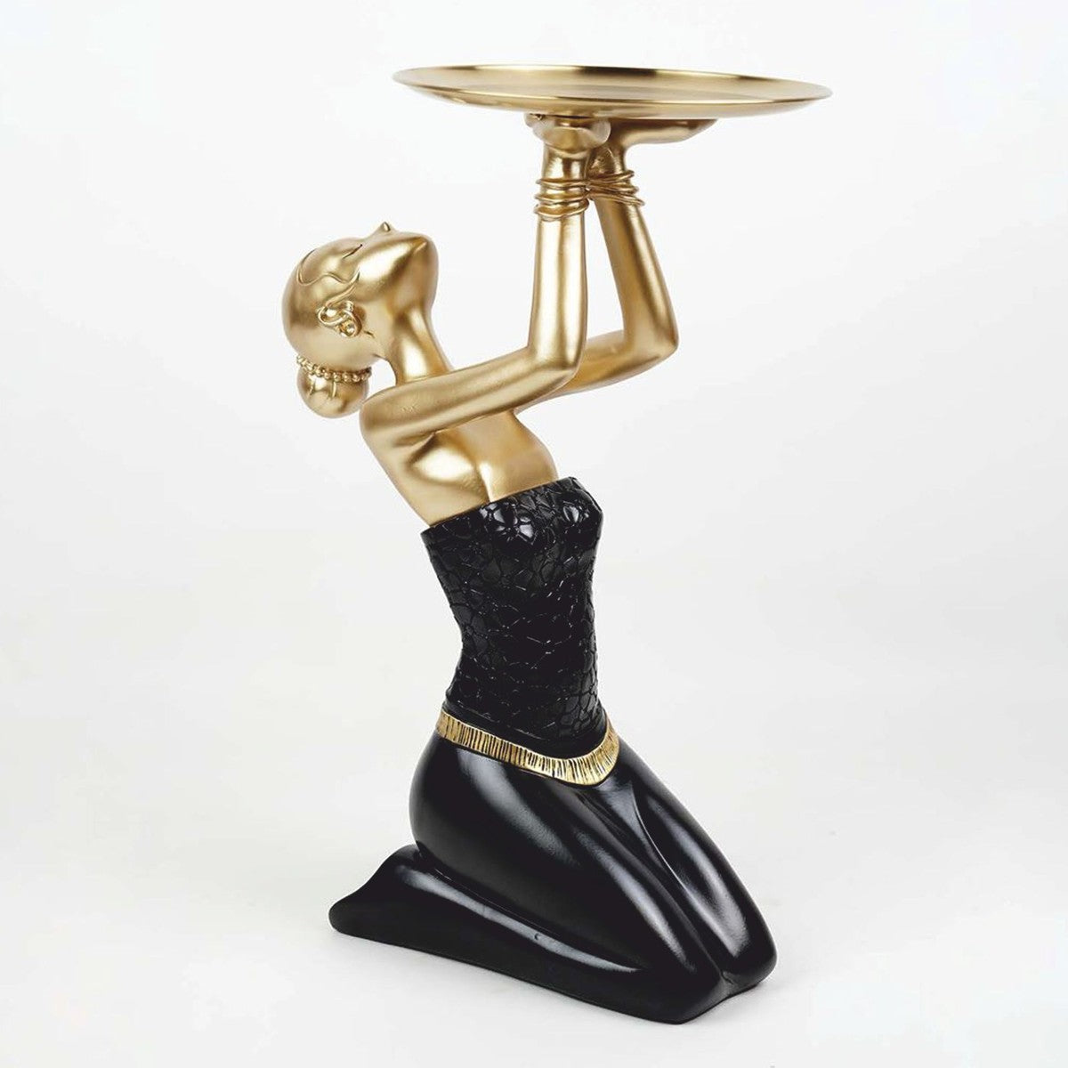 Deko Figur Dame mit Tablett Schwarz / Gold H. 66 cm - Deko Skulptur