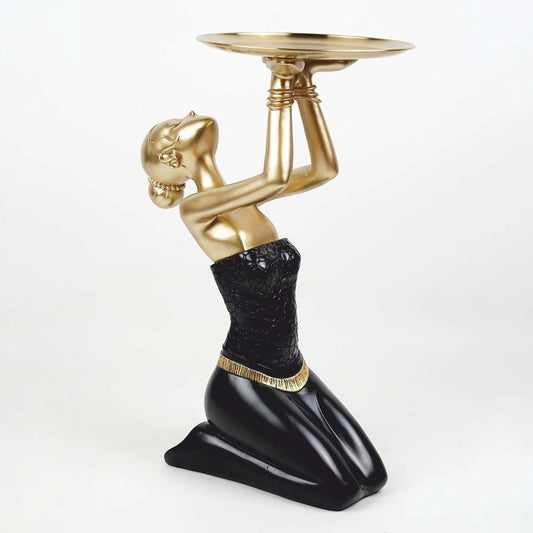 Deko Figur Dame mit Tablett Schwarz / Gold H. 66 cm - Deko Skulptur