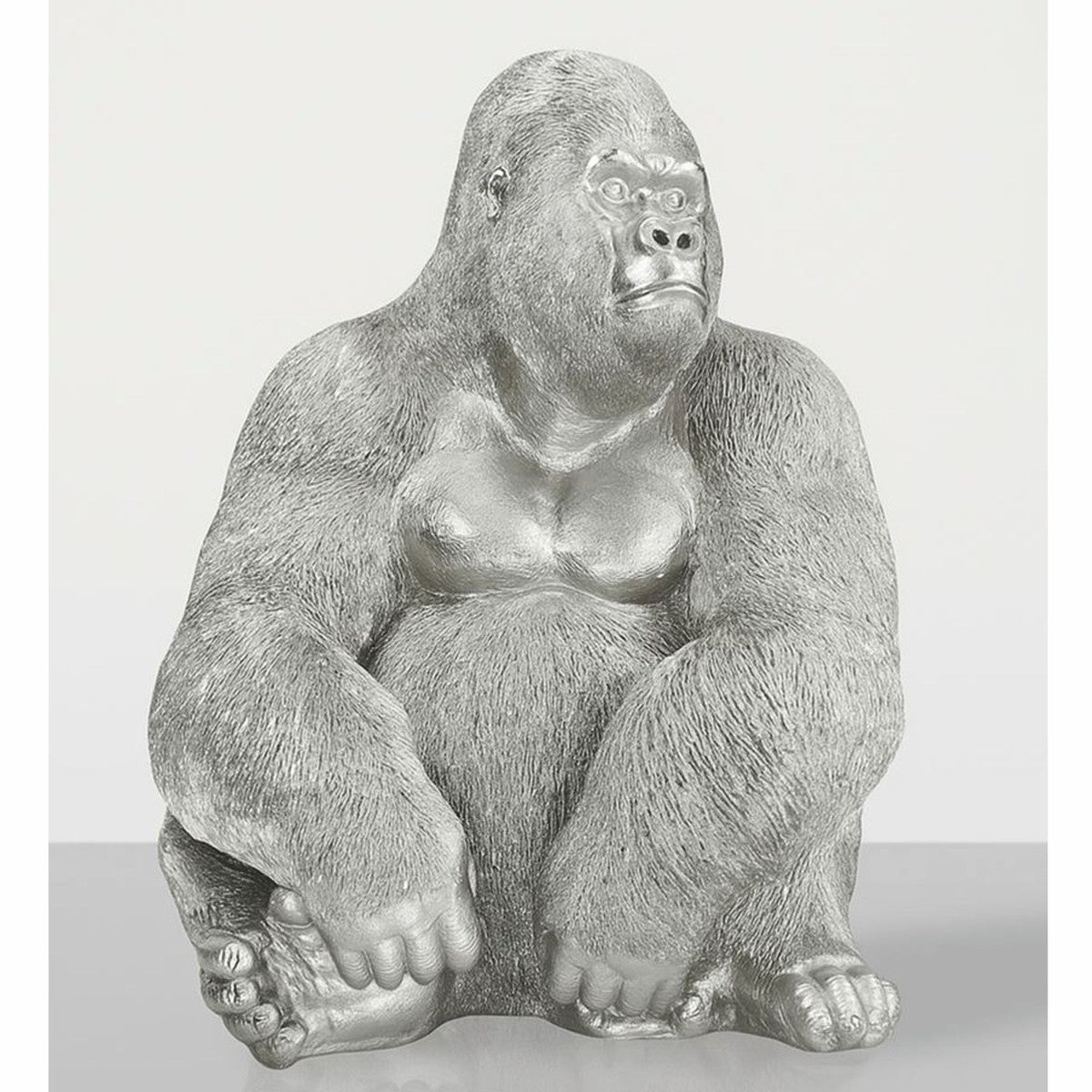 Deko Skulptur Gorilla Affe Silber H. 75 cm - Große Deko Figur