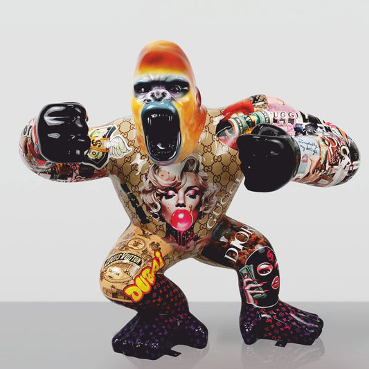 XXL Deko Skulptur Gorilla Bunt H. 110 cm - Große Deko Figur