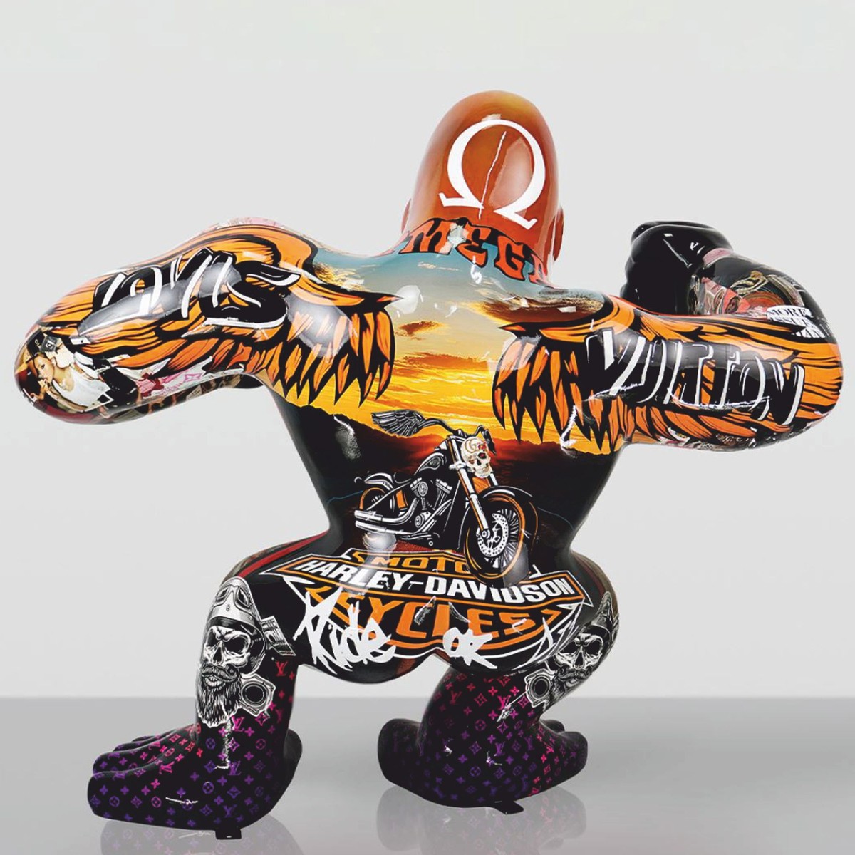 XXL Deko Skulptur Gorilla Bunt H. 110 cm - Große Deko Figur