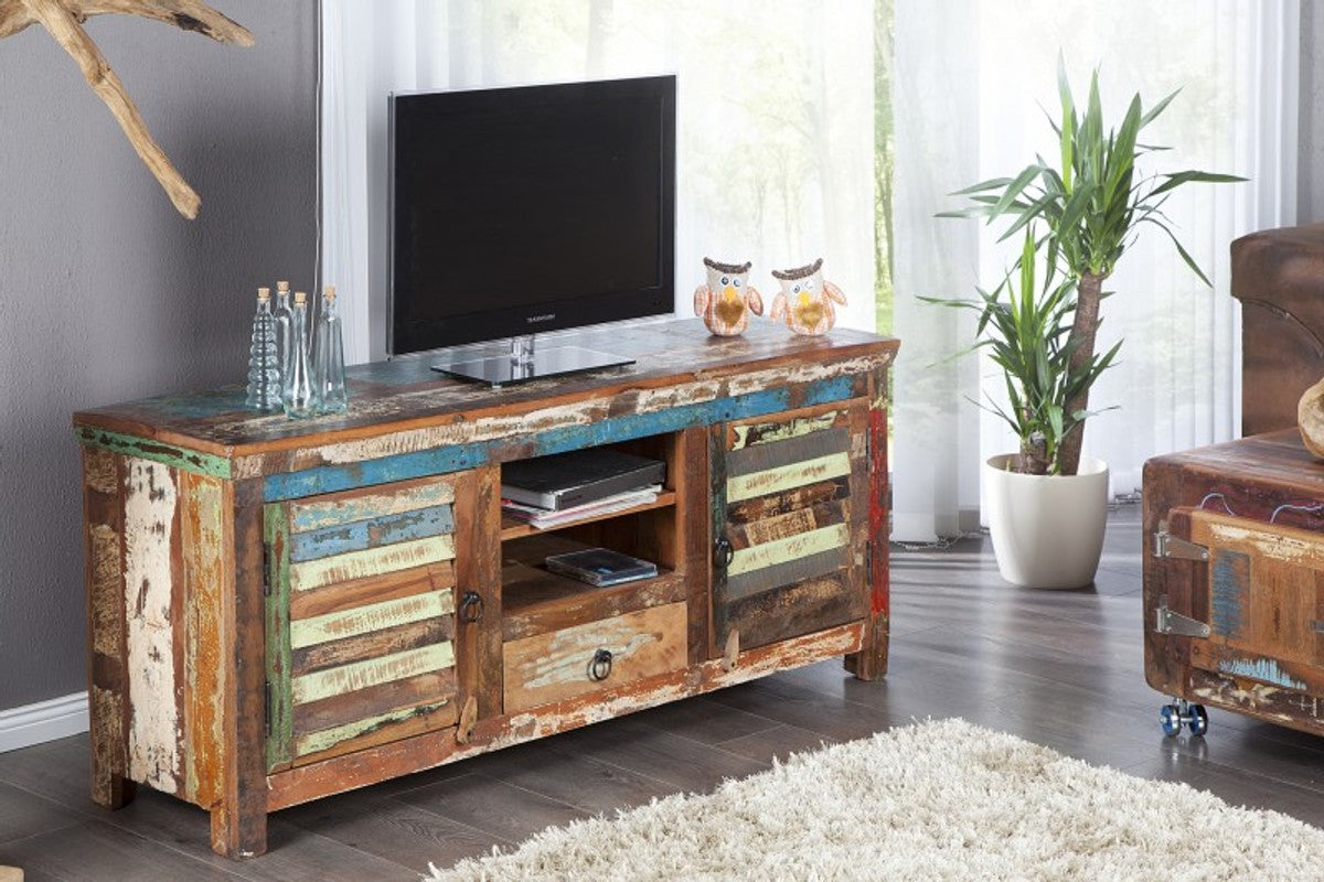 Designer Sideboard Mehrfarbig B.150 x H.60 x T.40 - Fernsehschrank - Kommode - Handgefertigt - Massivholz