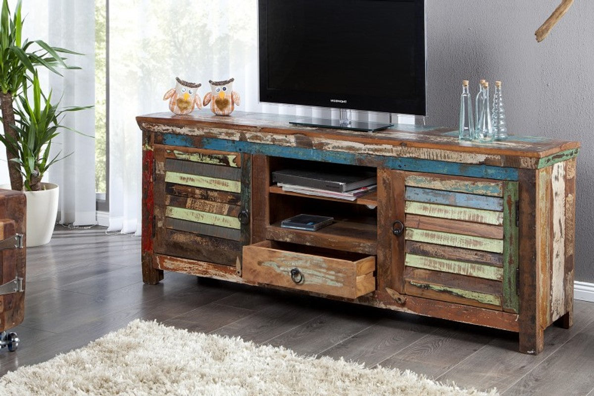 Designer Sideboard Mehrfarbig B.150 x H.60 x T.40 - Fernsehschrank - Kommode - Handgefertigt - Massivholz