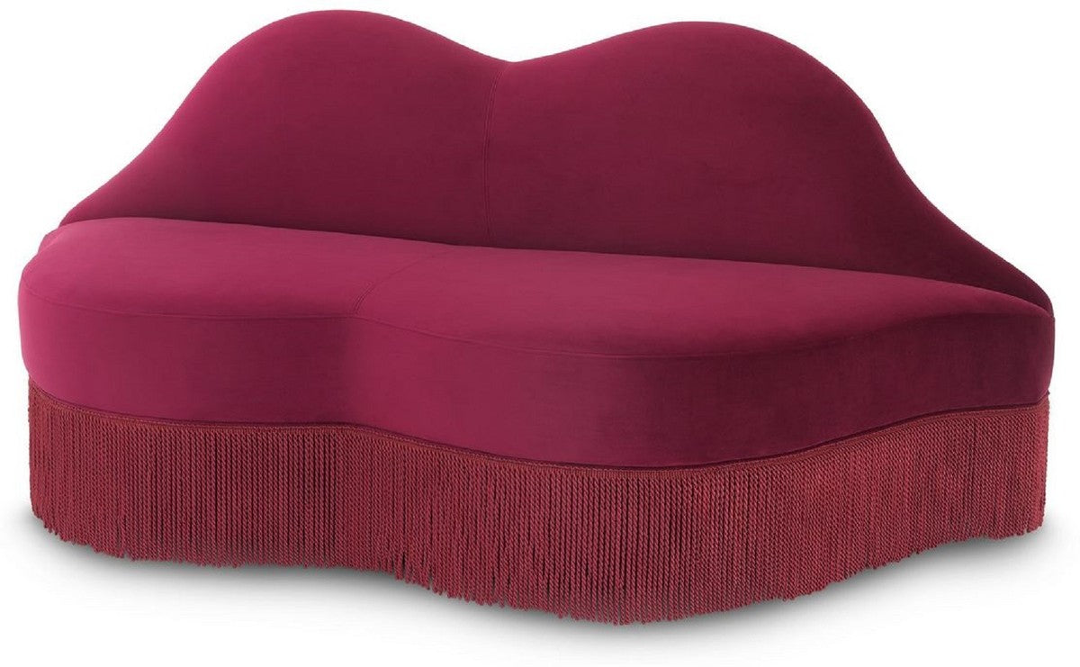 Designer Samt Sofa Lippen Mund Bordeauxrot 195 x 80 x H. 97 cm - Designer Wohnzimmer Möbel - Luxus Kollektion