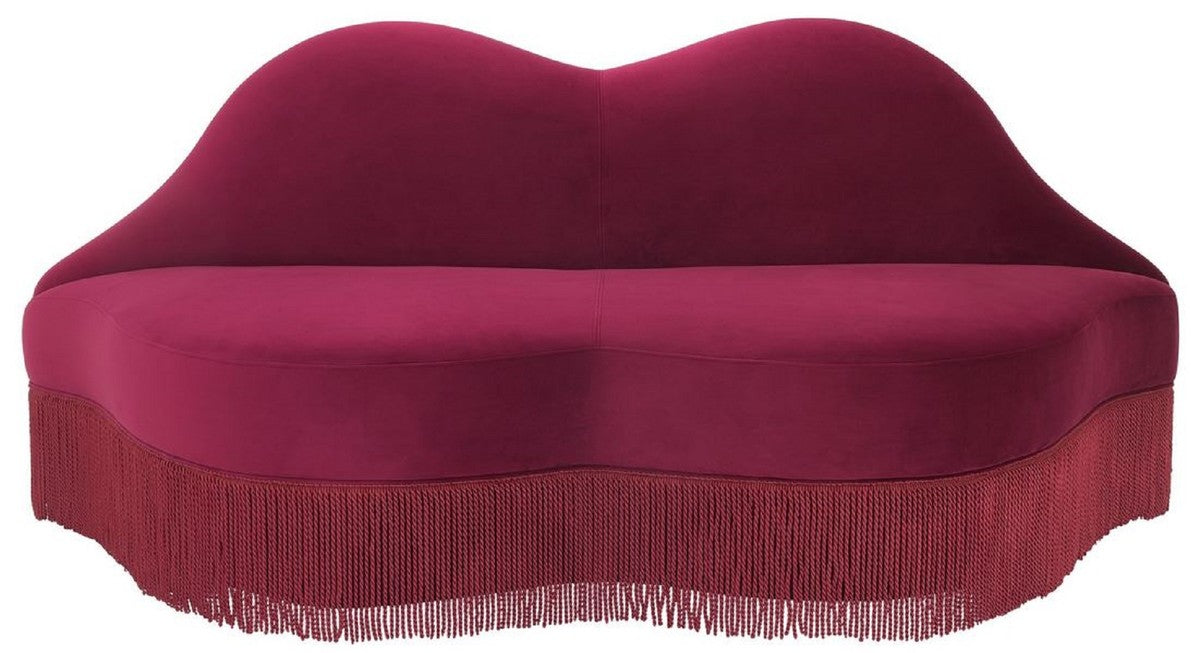 Designer Samt Sofa Lippen Mund Bordeauxrot 195 x 80 x H. 97 cm - Designer Wohnzimmer Möbel - Luxus Kollektion