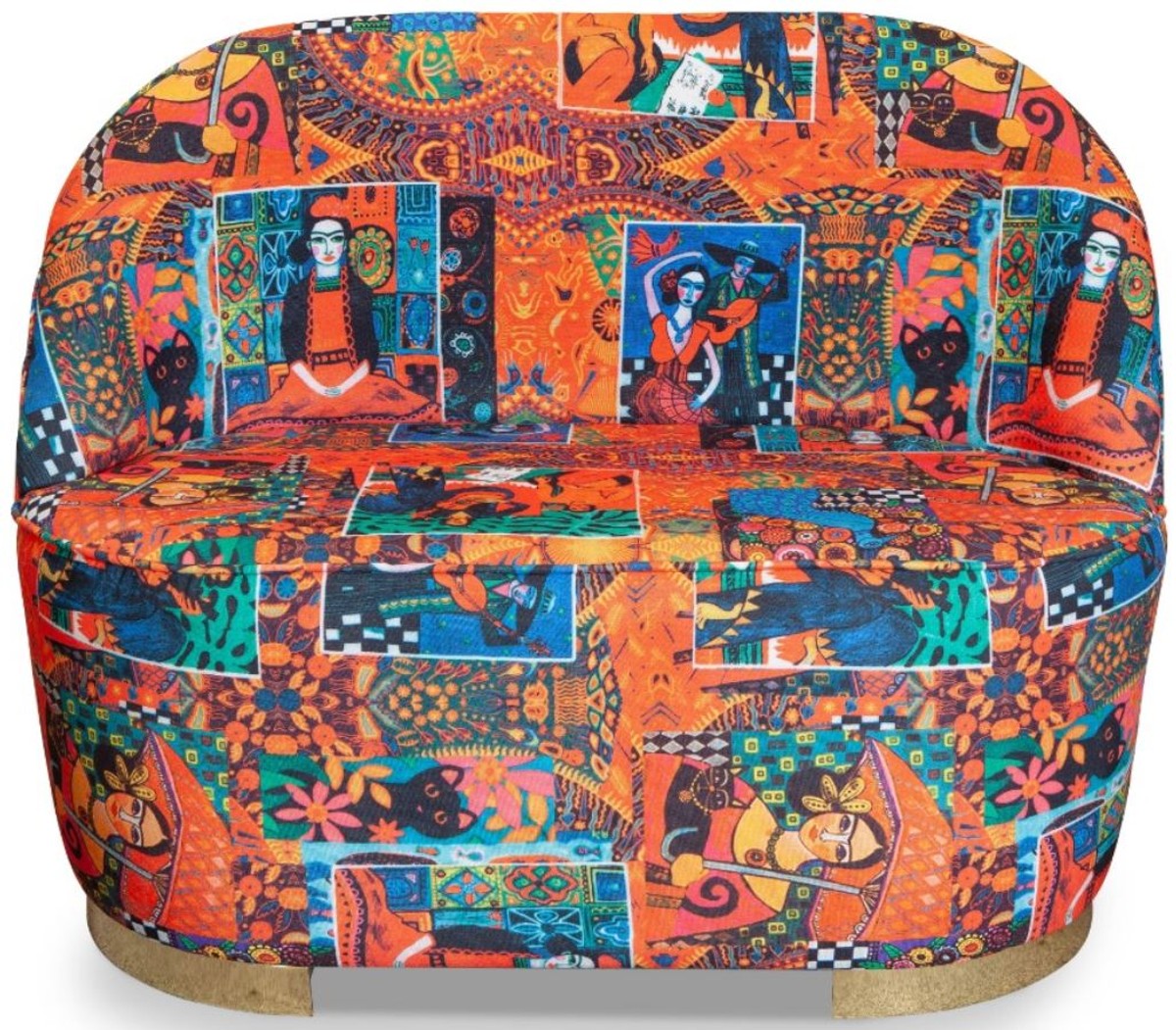 Designer Art Deco Wohnzimmer 2er Sofa Mehrfarbig / Gold 105 x 52 x H. 80 cm - Wohnzimmer Möbel - Art Deco Möbel