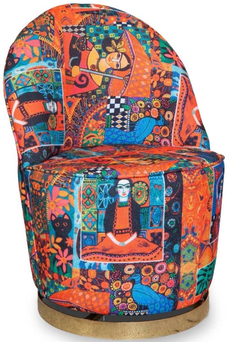 Designer Art Deco Wohnzimmer Set Mehrfarbig / Gold - 2 Sofas & 2 Drehsessel - Wohnzimmer Möbel - Art Deco Möbel