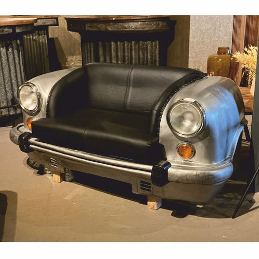 Designer Autosofa Silber / Schwarz 158 cm - Wohnzimmer Auto Möbel