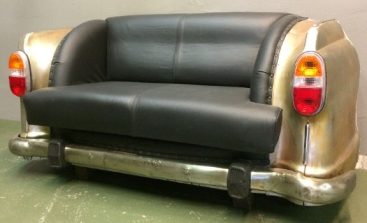Designer Autosofa Schwarz / Gold / Silber 163 x 70 x H. 78 cm - Wohnzimmer Sofa im Auto Design - Wohnzimmer Auto Möbel