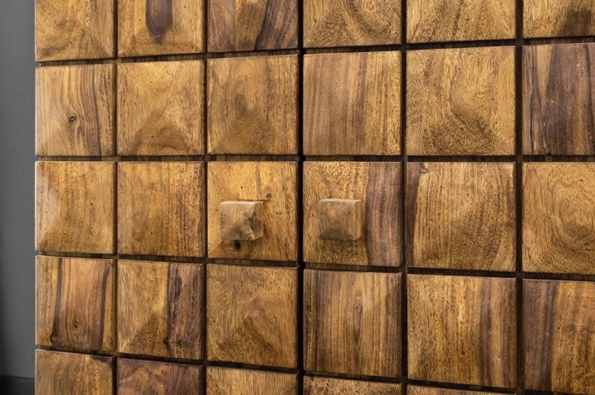 Designer Barschrank Naturfarben / Braun 65-130 x 50 x H. 90 cm - Moderner Massivholz Weinschrank mit 2 Türen und Schublade - Barmöbel