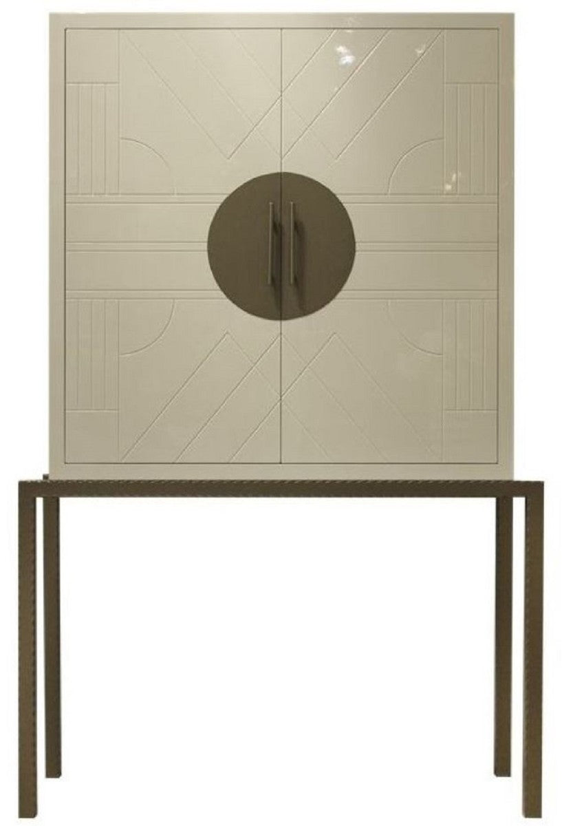 Designer Barschrank Creme / Messing 120 x 40 x H. 190 cm - Edler Weinschrank mit hochwertigen Keramikfliesen - Bar Möbel - Hotel Möbel - Luxus Qualität