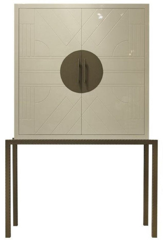 Designer Barschrank Creme / Messing 120 x 40 x H. 190 cm - Edler Weinschrank mit hochwertigen Keramikfliesen - Bar Möbel - Hotel Möbel - Luxus Qualität