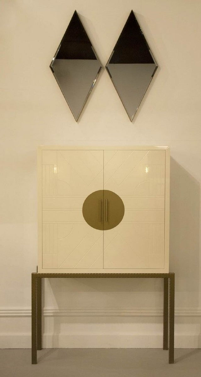 Designer Barschrank Creme / Messing 120 x 40 x H. 190 cm - Edler Weinschrank mit hochwertigen Keramikfliesen - Bar Möbel - Hotel Möbel - Luxus Qualität