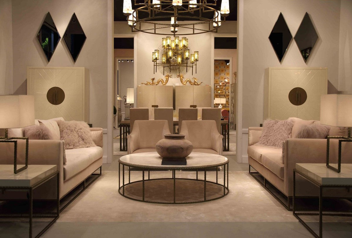 Designer Barschrank Creme / Messing 120 x 40 x H. 190 cm - Edler Weinschrank mit hochwertigen Keramikfliesen - Bar Möbel - Hotel Möbel - Luxus Qualität