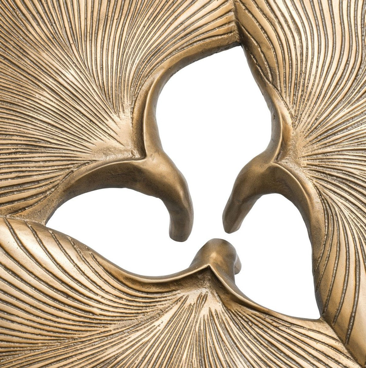 Designer Beistelltisch Vintage Messingfarben / Schwarz / Gold 75 x 64 x H. 38,5 cm - Aluminium Tisch im Ginkgoblätter Design - Luxus Qualität