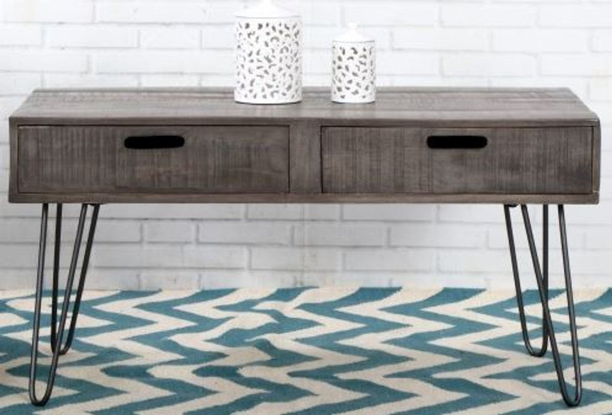 Designer Beistelltisch Mango Grau 100cm - Massivholz