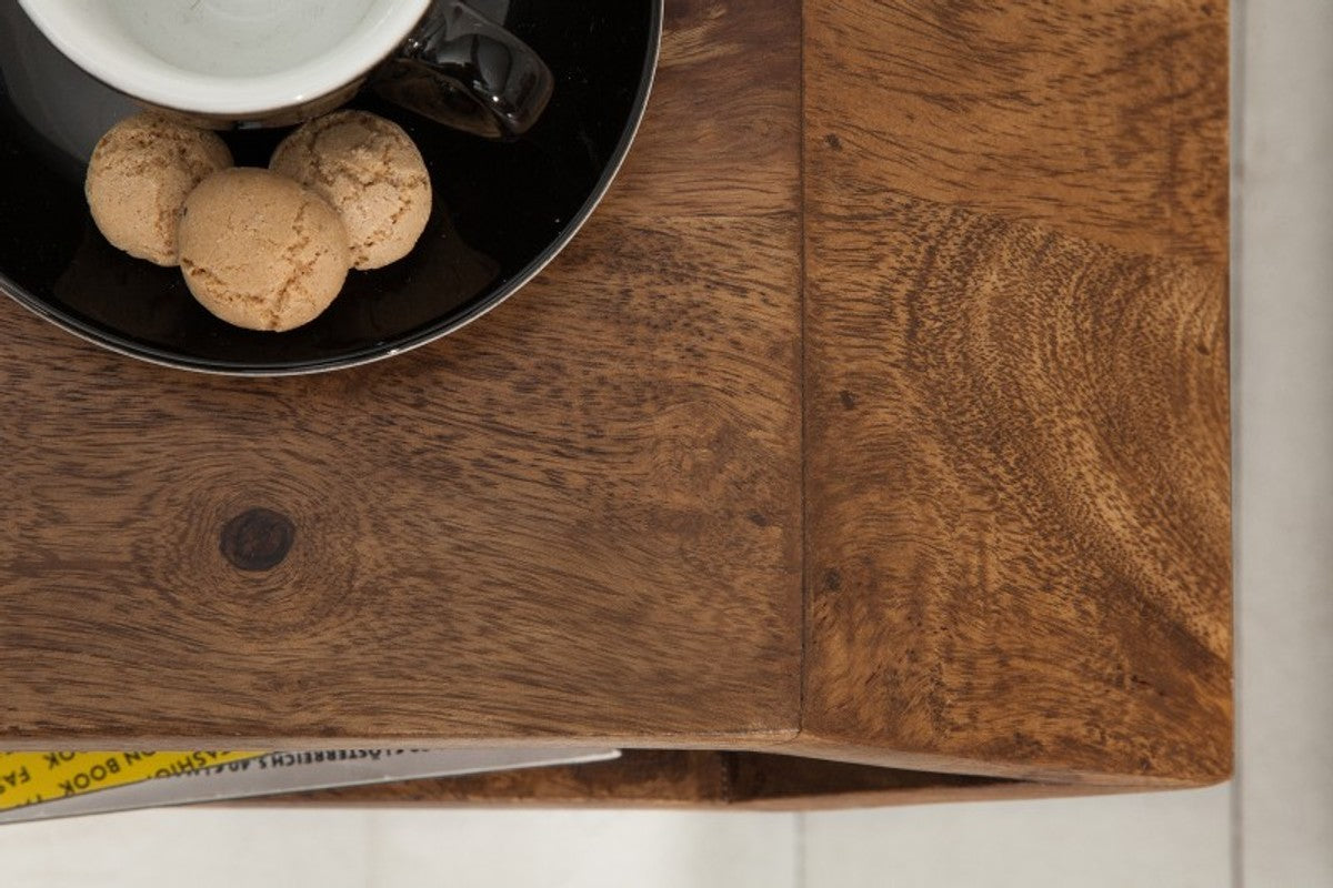 Designer Beistelltisch Natur / Schwarz Sheesham 45cm x 35cm x H.65cm Massivholz