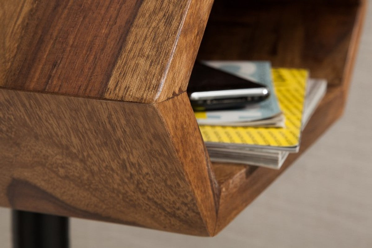 Designer Beistelltisch Natur / Schwarz Sheesham 45cm x 35cm x H.65cm Massivholz