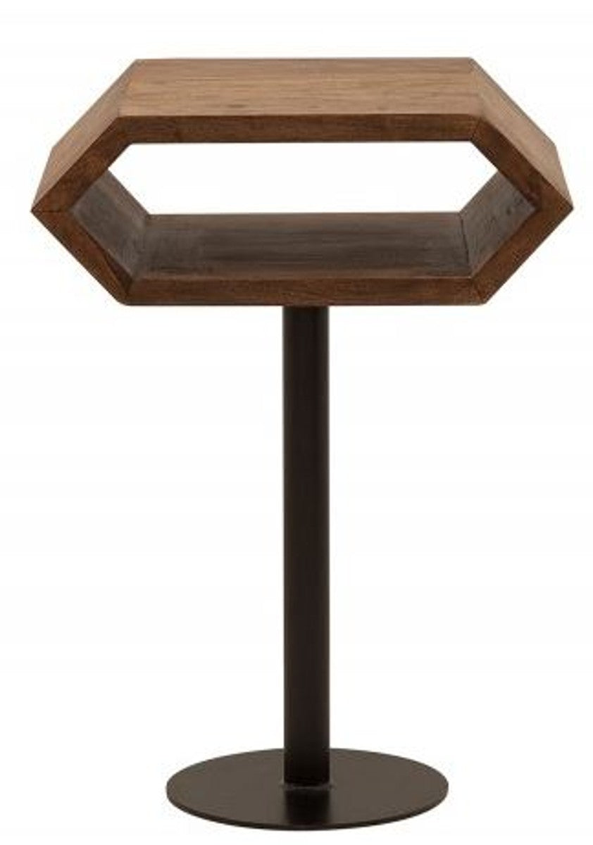 Designer Beistelltisch Natur / Schwarz Sheesham 45cm x 35cm x H.65cm Massivholz