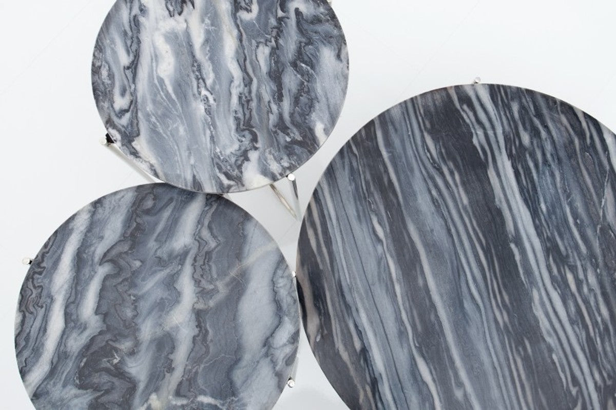 Designer Beistelltisch mit Marmorplatte Ø 60 cm Grau / Silber H. 33 cm - Unikat