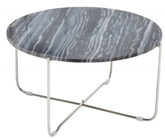 Designer Beistelltisch mit Marmorplatte Ø 60 cm Grau / Silber H. 33 cm - Unikat