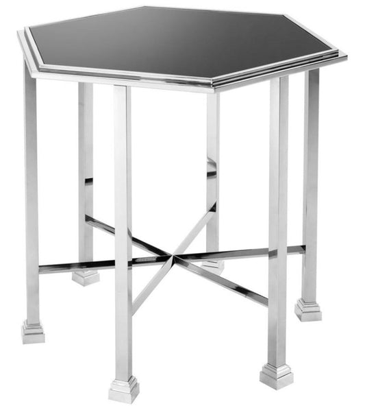 Designer Beistelltisch silber mit schwarzer Glasplatte 71 x 62 x H. 65 cm - Luxus Qualität