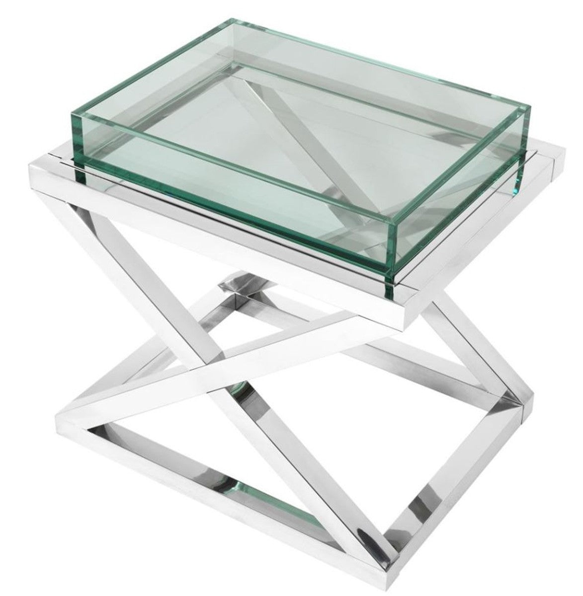 Designer Beistelltisch Silber 61 x 48 x H. 58,5 cm - Luxus Hotel Möbel