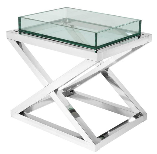 Designer Beistelltisch Silber 61 x 48 x H. 58,5 cm - Luxus Hotel Möbel