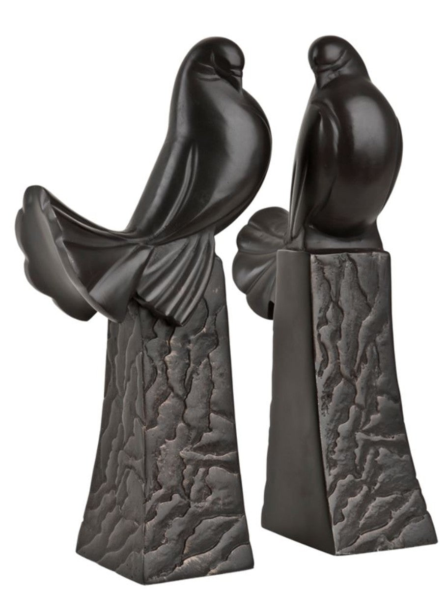 Buchstützen 2er Set Tauben Antik Bronze Skulptur - Luxus Qualität - Vogel Vögel Skulpturen Set