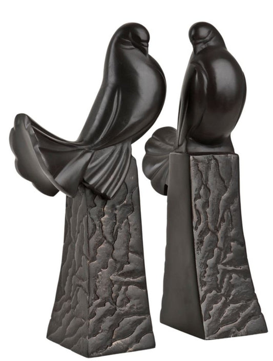 Buchstützen 2er Set Tauben Antik Bronze Skulptur - Luxus Qualität - Vogel Vögel Skulpturen Set