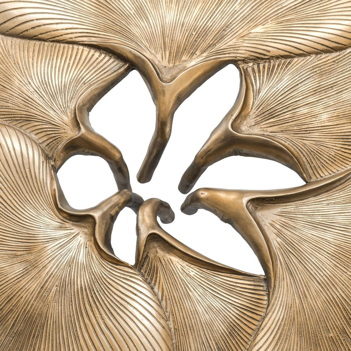 Designer Couchtisch Vintage Messingfarben / Schwarz / Gold 98 x 92 x H. 29 cm - Wohnzimmertisch im Ginkgoblätter Design - Luxus Qualität