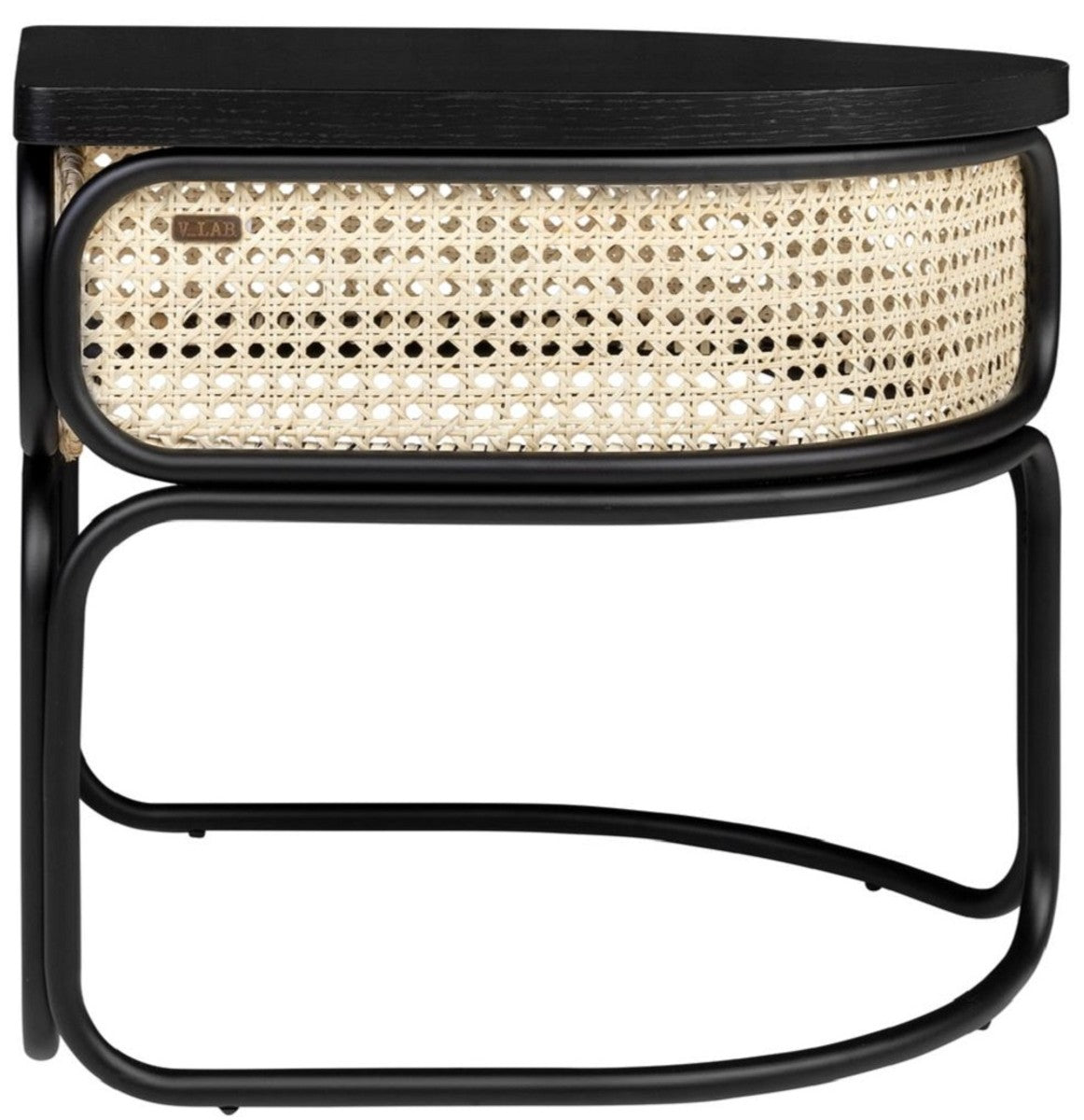 Designer Couchtisch Schwarz / Naturfarben 50 x 40 x H. 45,5 cm - Wohnzimmertisch mit Eichenfurnier Tischplatte edlem Rattangeflecht und pulverbeschichtetem Stahlrahmen