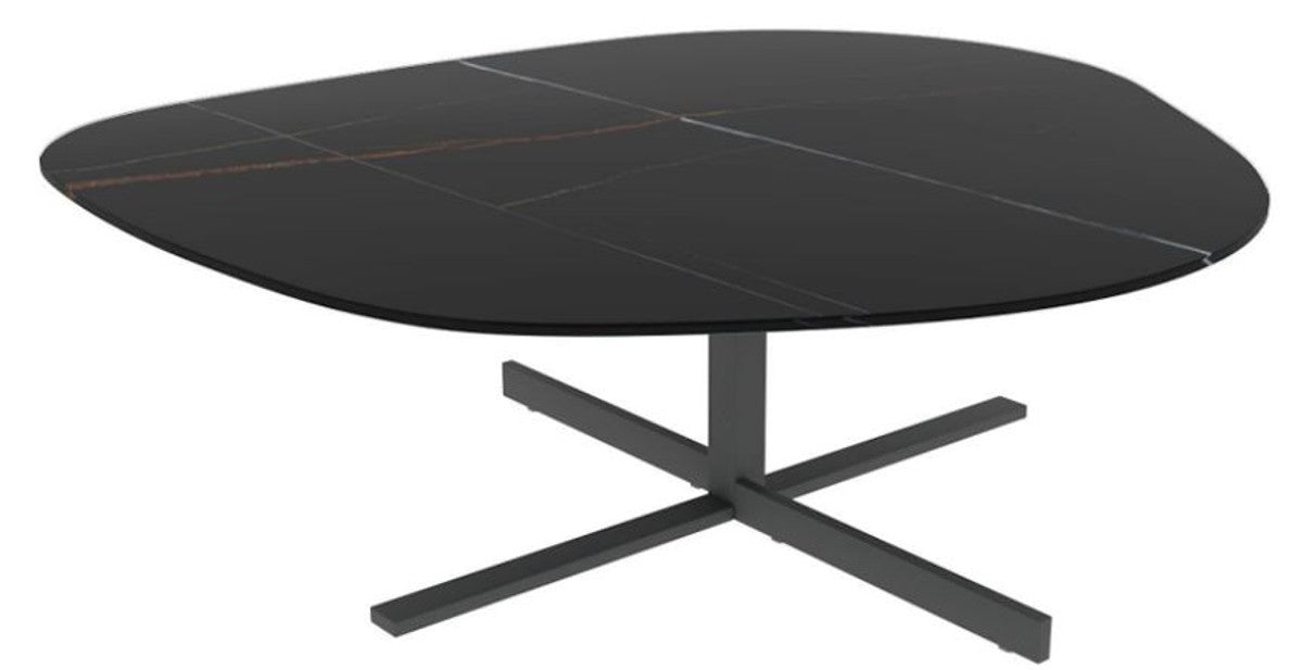 Designer Couchtisch 109 x 100 x H. 37 cm - Verschiedene Farben - Wohnzimmertisch mit edler Glaskeramik Tischplatte in Marmoroptik - Luxus Wohnzimmer Möbel