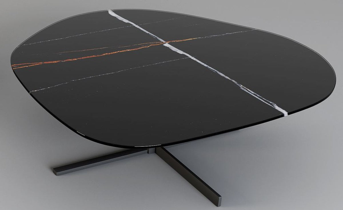 Designer Couchtisch 109 x 100 x H. 37 cm - Verschiedene Farben - Wohnzimmertisch mit edler Glaskeramik Tischplatte in Marmoroptik - Luxus Wohnzimmer Möbel