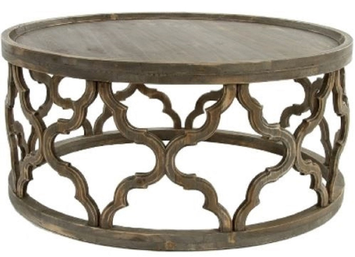 Designer Couchtisch Braun Ø 80 x H. 37 cm - Moderner Runder Holz Wohnzimmertisch