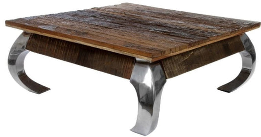 Designer Couchtisch Braun / Silber 100 x 100 x H. 40 cm - Luxus Wohnzimmermöbel