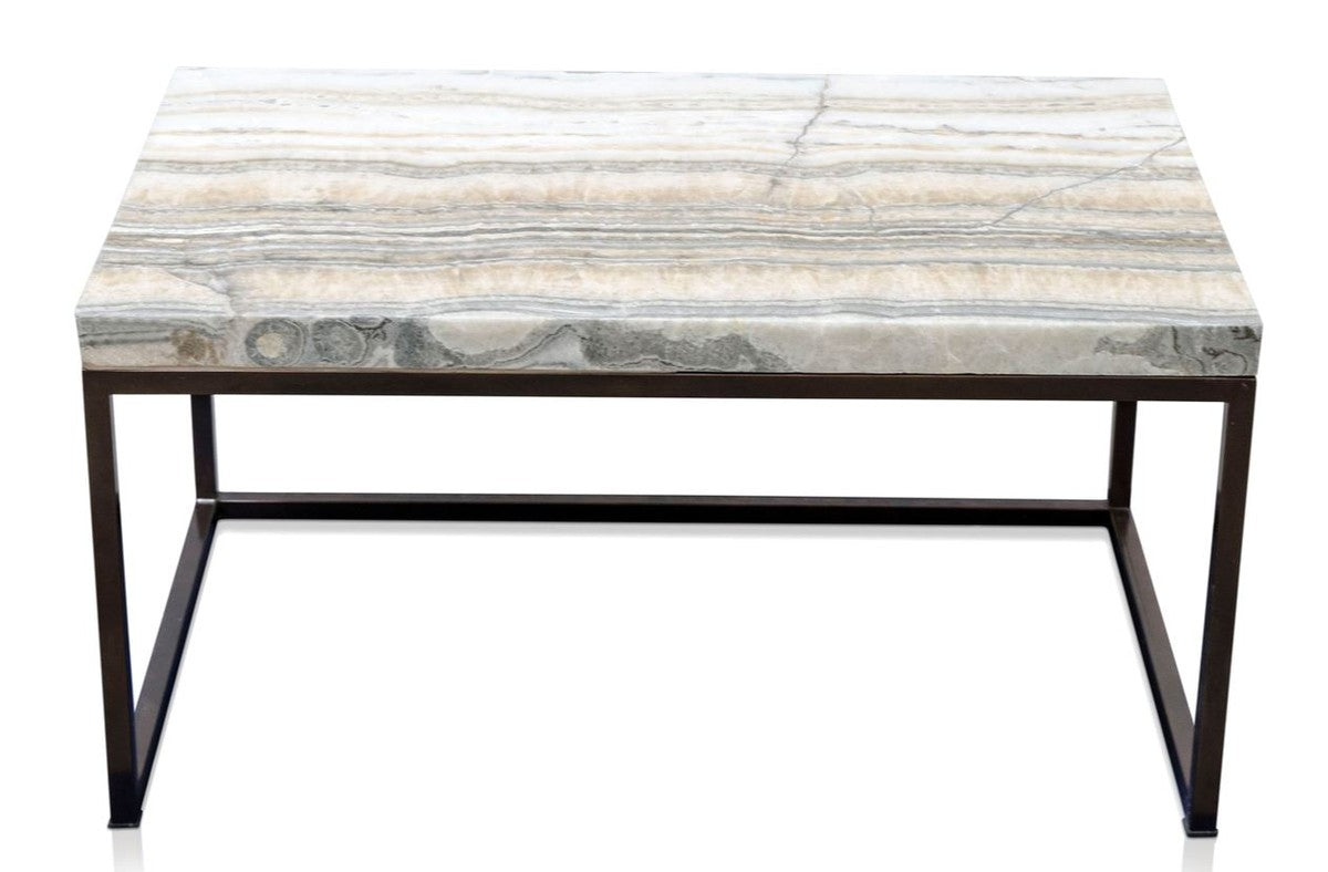 Luxus Wohnzimmertisch mit Naturstein Tischplatte 80 x 50 x H. 40 cm - Luxus Couchtisch