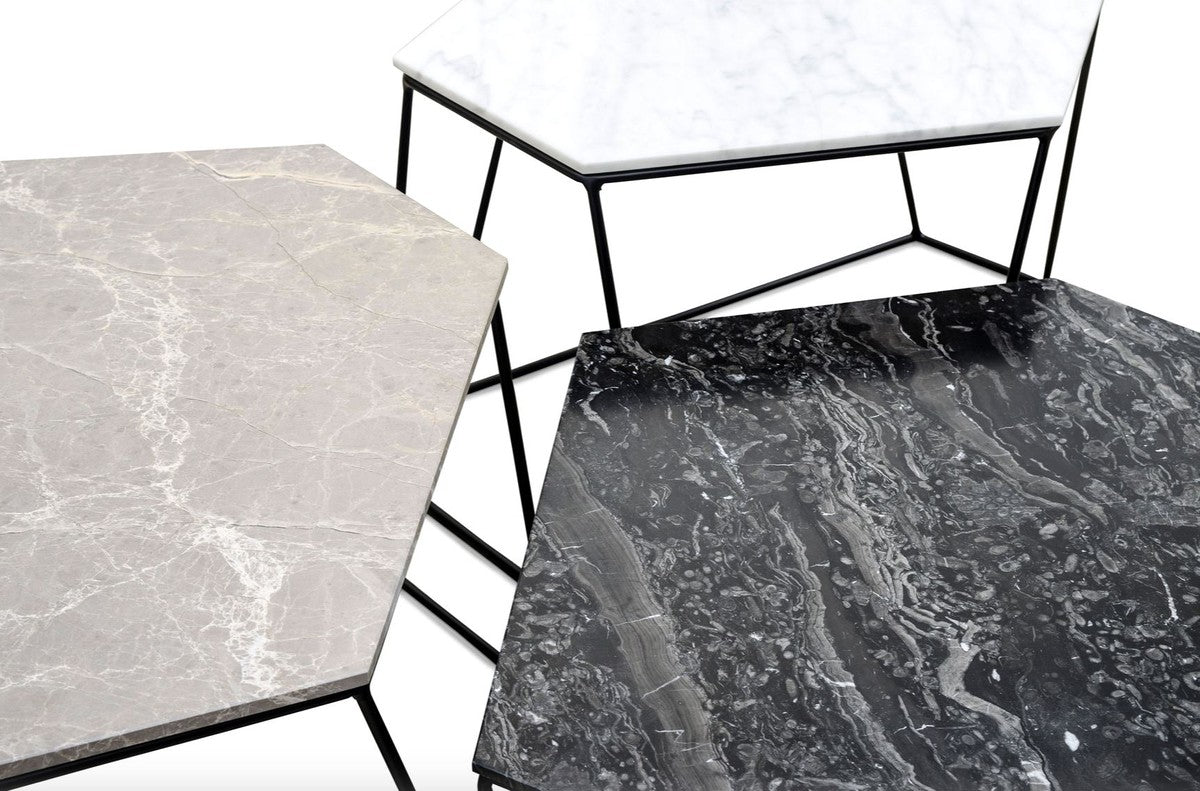 Designer Couchtisch Set Weiß / Grau / Schwarz - Luxus Wohnzimmermöbel