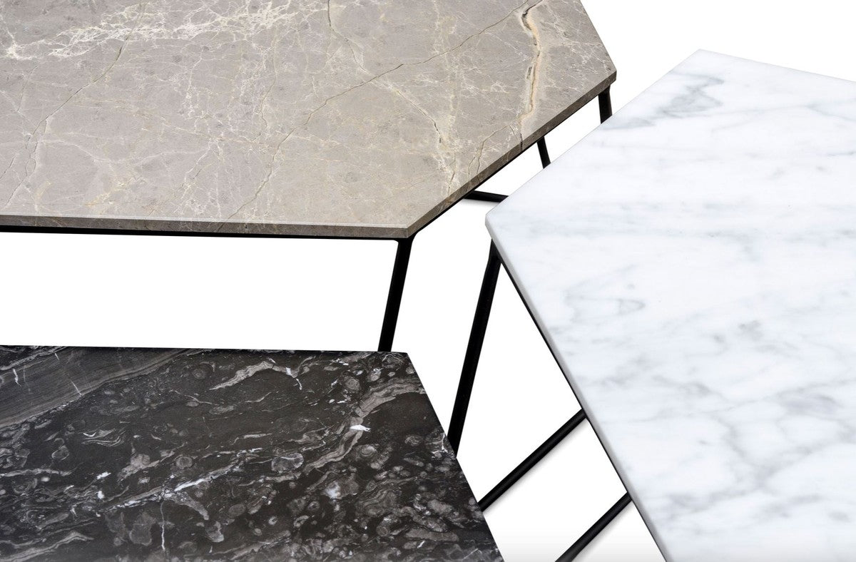 Designer Couchtisch Set Weiß / Grau / Schwarz - Luxus Wohnzimmermöbel