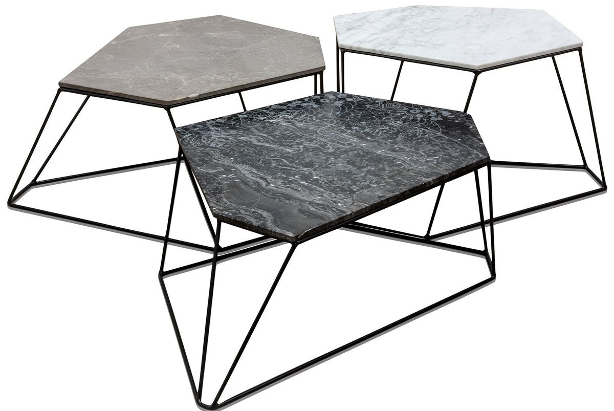 Designer Couchtisch Set Weiß / Grau / Schwarz mit Muster - Luxus Wohnzimmermöbel