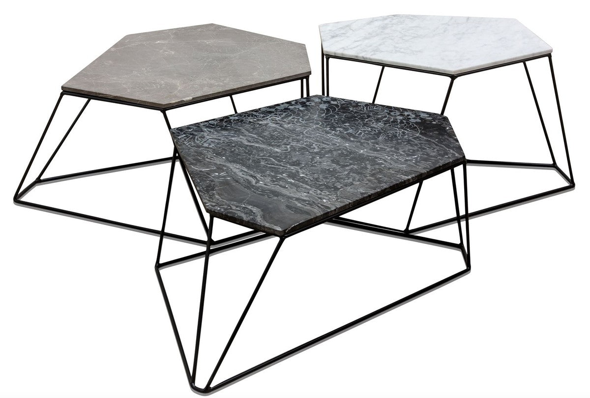 Designer Couchtisch Set Weiß / Grau / Schwarz mit Muster - Luxus Wohnzimmermöbel