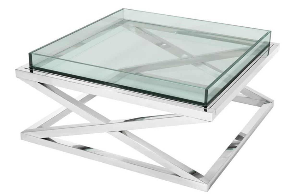 Designer Couchtisch Silber 100 x 100 x H. 46,5 cm - Luxus Hotel Möbel