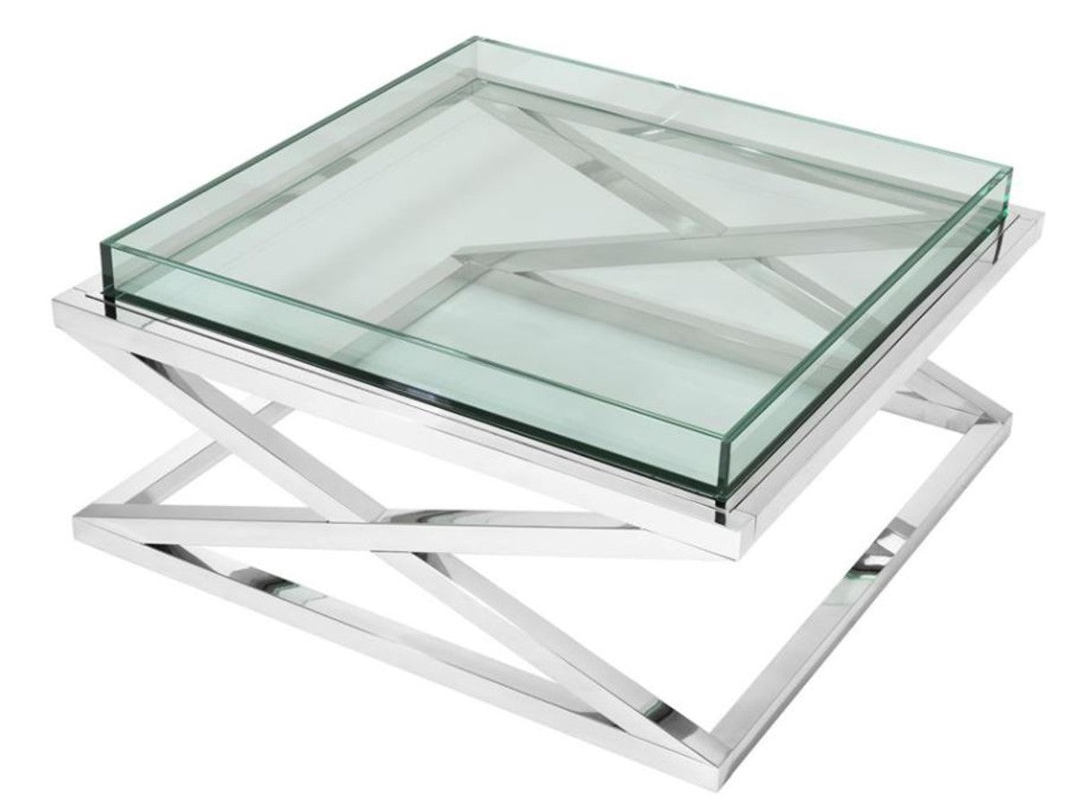 Designer Couchtisch Silber 100 x 100 x H. 46,5 cm - Luxus Hotel Möbel