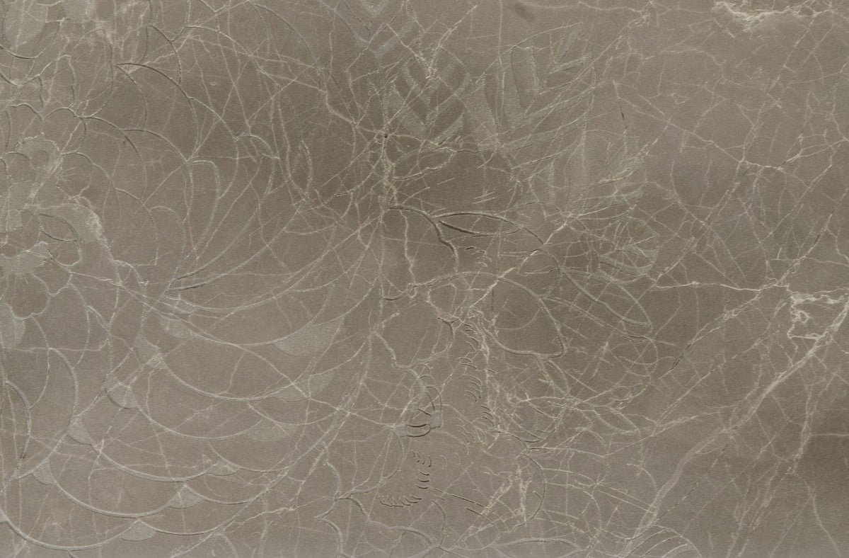 Designer Couchtisch Grau mit Muster / Schwarz 75 x 58 x H. 35 cm - Luxus Wohnzimmertisch mit Marmorplatte