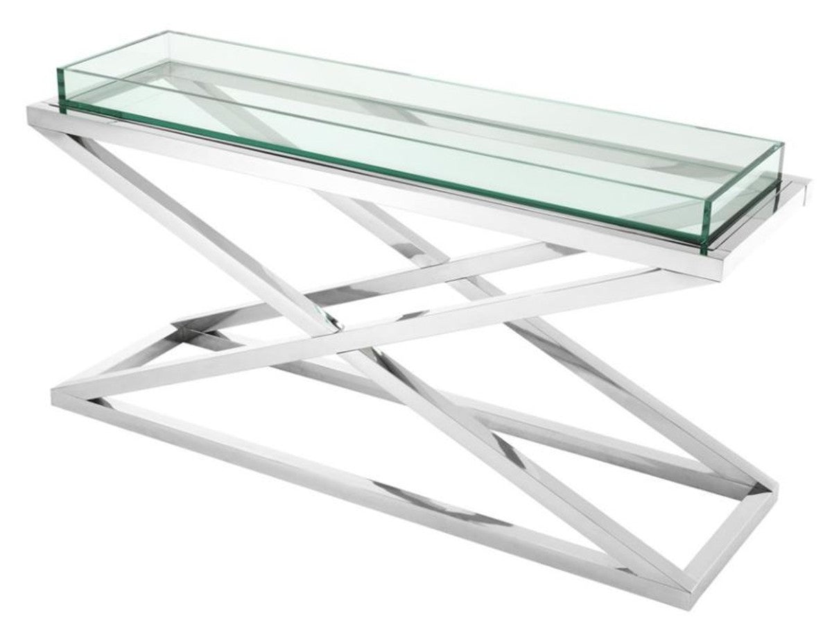 Designer Edelstahl Konsole 150 x 45 x H. 77 cm - Luxus Hotel Möbel